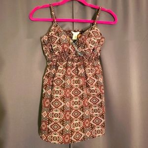 Maurices Aztec Adjustable Straps Studded Babydoll Top Med NWOT Brown Teal Pink